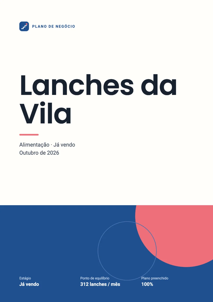 Capa do plano de negócio da Lanches da Vila, em PDF