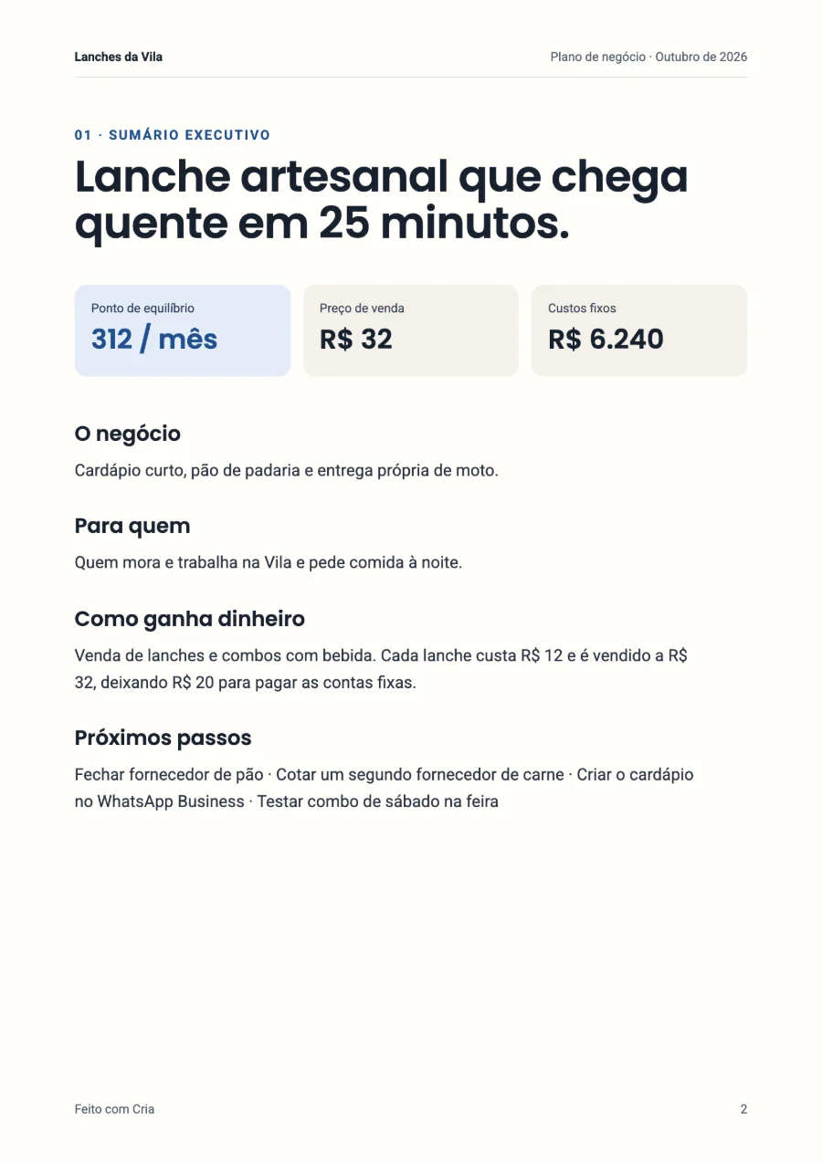 Resumo: o negócio, para quem, como ganha dinheiro e próximos passos